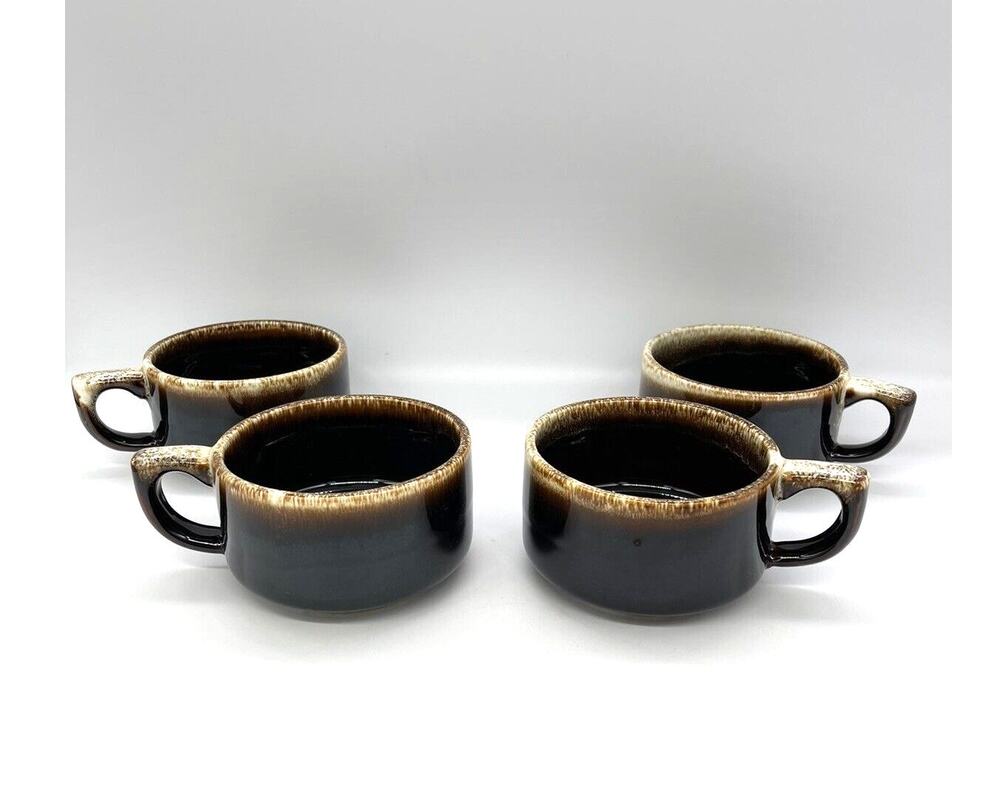 Pfaltzgraff Gourmet Brown Drip Glaze Set of 4 Stoneware Tea Cups Coffee Mugs